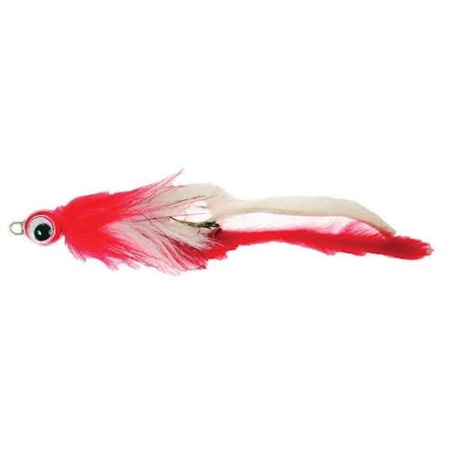 Predox Monstertails 21 g - langzaam zinkende snoekstreamer met veren en scherpe dreg Red/White