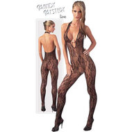 NO:XQSE NO: XQSE Kanten Catsuit met Halternek en Parels   - Zwart - L/XL