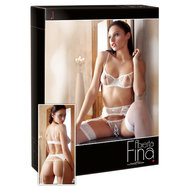 Abierta Fina 3-teiliges Strapsset, ouvert, aus Mesh und Stretchsatin mit Zierschnürungen