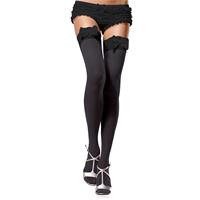 Leg Avenue Sheer tigh highs lace top w. satin bow black