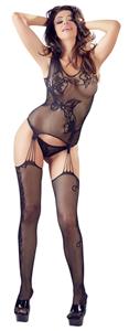 Erotic Treasure Vlindermotief catsuit met jarretels