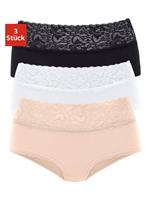 Vivance Hipster van elastische katoen met florale kant (3 stuks)