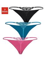 Lascana String Cotton made in Africa met leuke gehaakte kant achter (3 stuks)