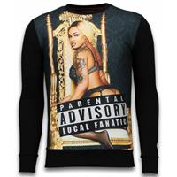 Local Fanatic Parental Advisory - Digital Rhinestone Sweater - Zwart