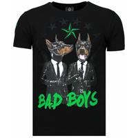 Local Fanatic Bad Boys Pinscher - Rhinestone T-shirt - Zwart