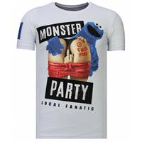 Local Fanatic Monster Party - Rhinestone T-shirt - Wit