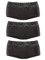 Vivance Hipster van elastische katoen met florale kant (3 stuks)