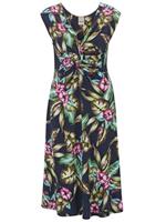 Heine Damen Kleid Sommerkleid ärmellos Jerseykleid Druckkleid marine bunt Blumen Print