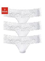 Vivance String van elastische katoen met florale kant (3 stuks)