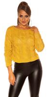 Trendy KouCla Crop plait pattern sweater Mustard