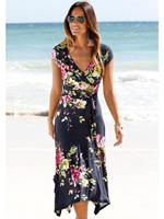 Beachtime Zomerjurk met puntige zoom en strik in de taille, jersey jurk, strandjurk