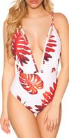 Trendy swimsuit XL V-Cut with print Red