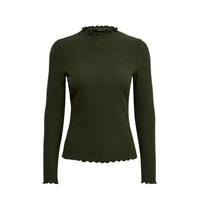 Only Langarmshirt, Stehkragen, gerippt, für Damen, khaki