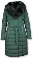 Macleria Lange Dames Winterjas Parka â€“ Met Zwarte Bontkraag â€“ Groen