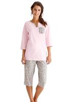 Capri-pyjama, roze/grijs geprint