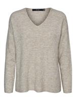 V-neck Knitted Pullover Dames Beige