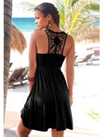 Lascana Strandjurk met kanten rug, elastische zomerjurk, kanten jurk