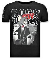 Local Fanatic Funny T-Shirt Mannen- Rock My World Cat - Zwart