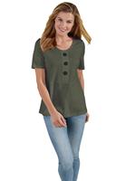 Classic Basics Shirt mit auffallend großen Zierknöpfen in Holzoptik