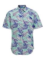 Only & Sons Leaf Printed Short Sleeved Shirt Heren Blauw