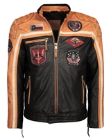 Top Gun Lederjacke mit Stickereien TGJ1005, orange/offwhite/black