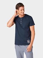 Tom Tailor Schlafshirt, uni, Logoprint, Kurzarm, Henley-Ausschnitt, für Herren, blau