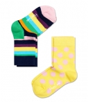 2-pack Happy Socks Kids Stripe Sokken, Blauw/Groen/Roze