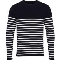 kronstadt Trui Gestreept Navy Wit Link Stripe Regular Fit