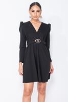 Parisian Puffed sleeve wrap front mini dress wit