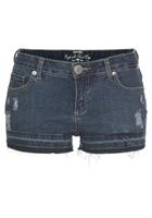 Jeansshorts mit offener Saum-Kante und Used-Effekten