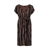 jersey jurk met zebraprint en ceintuur bruin/zwart
