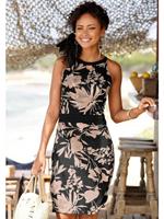 Lascana Gedessineerde jurk met bloemenprint, korte zomerjurk, strandjurk, nauwsluitend