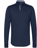 desoto Polo Donkerblauw Lange Mouw Pique Weving Slim Fit
