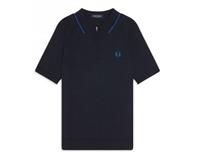 fredperry Fred Perry - Gebreide polo met korte rits en strepen in marineblauw