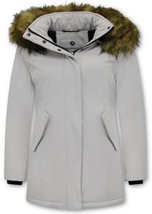Matogla Winterjas met imitatie bontkraag slim fit
