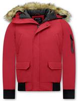 Enos Korte winterjas met faux bontkraag