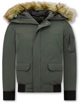 Enos Korte winterjas met faux bontkraag