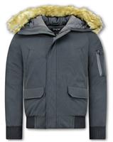 Enos Korte winterjas met faux bontkraag