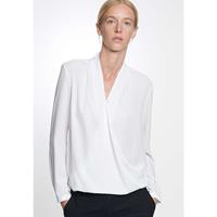 Wickelbluse Langarm Uni Langarmblusen weiß Damen 