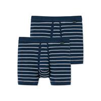 Schiesser Broek kort fijnrib 2-pack met opening donkerblauw gestreept - Original Classics 