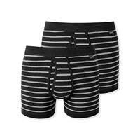 Schiesser Broek kort fijnrib 2-pack met opening zwart gestreept - Original Classics 