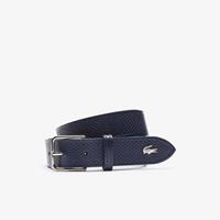 lacoste Herren Ledergürtel mit Metallkrokodil - DARK SAPPHIRE 