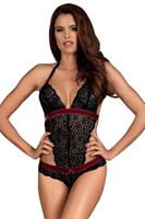 Obsessive Rossita Kanten Body - Zwart/Rood