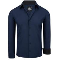 Rusty Neal effen slim fit heren overhemd basic navy donkerblauw, 