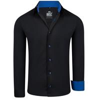 Rusty Neal ItalianStyle - Sax - Herenoverhemd - Slimfitmodel - Zwart - blauw