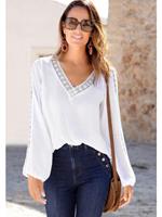 Vivance Gekreukte blouse met kantinzetten, zomerse damesblouse, lange mouwen blouse
