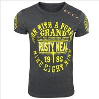 Rusty Neal RustyNeal - Heren T-Shirt - Antraciet - Knopen