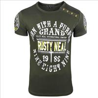 Rusty Neal RustyNeal - Heren T-shirt - Kaki - Knopen