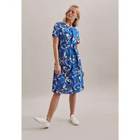 Kleid Kurzarm Floral Blusenkleider blau Damen 