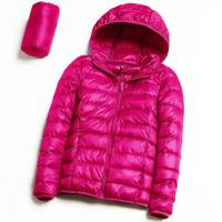 Casual ultralichte witte eendendonsjas Dames herfst winter warme jas parka met capuchon, maat: XXXL (rose rood)